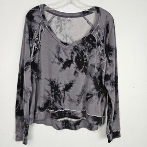 Mudd Top Black/Grey Tie Dye Jersey Knit Sz M Whimsigoth Hippie Boho Y2K